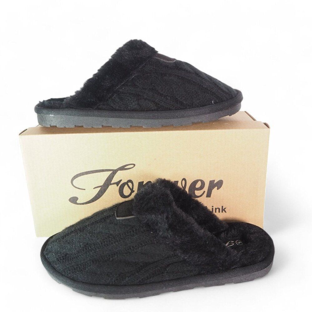 Forever‎ Real-53 Cable Knit Slip-on House Slippers Black Women's 5